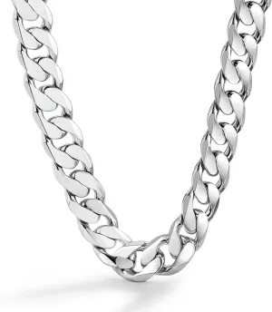 Men Italian 925 Sterling Silver Necklace 10-12MM Solid Diamond-Cut Cuban Link Curb Chain 16 to 30 Inch Fine Jewelry Gifts for Man Women