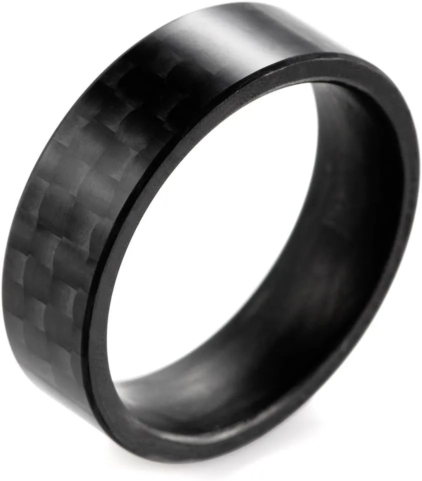 Men's 8mm Flat Pure Carbon Fiber Ring