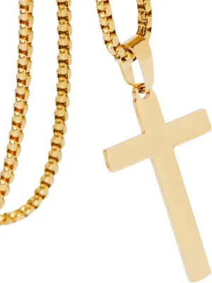 Men's Cross Necklace, Silver Gold Stainless Steel Solid Cross Pendant Necklace, Men's Necklace, Chain, Men's Square Chain, Men's Pendant Necklace. Holiday Gifts for Boyfriend and Father.