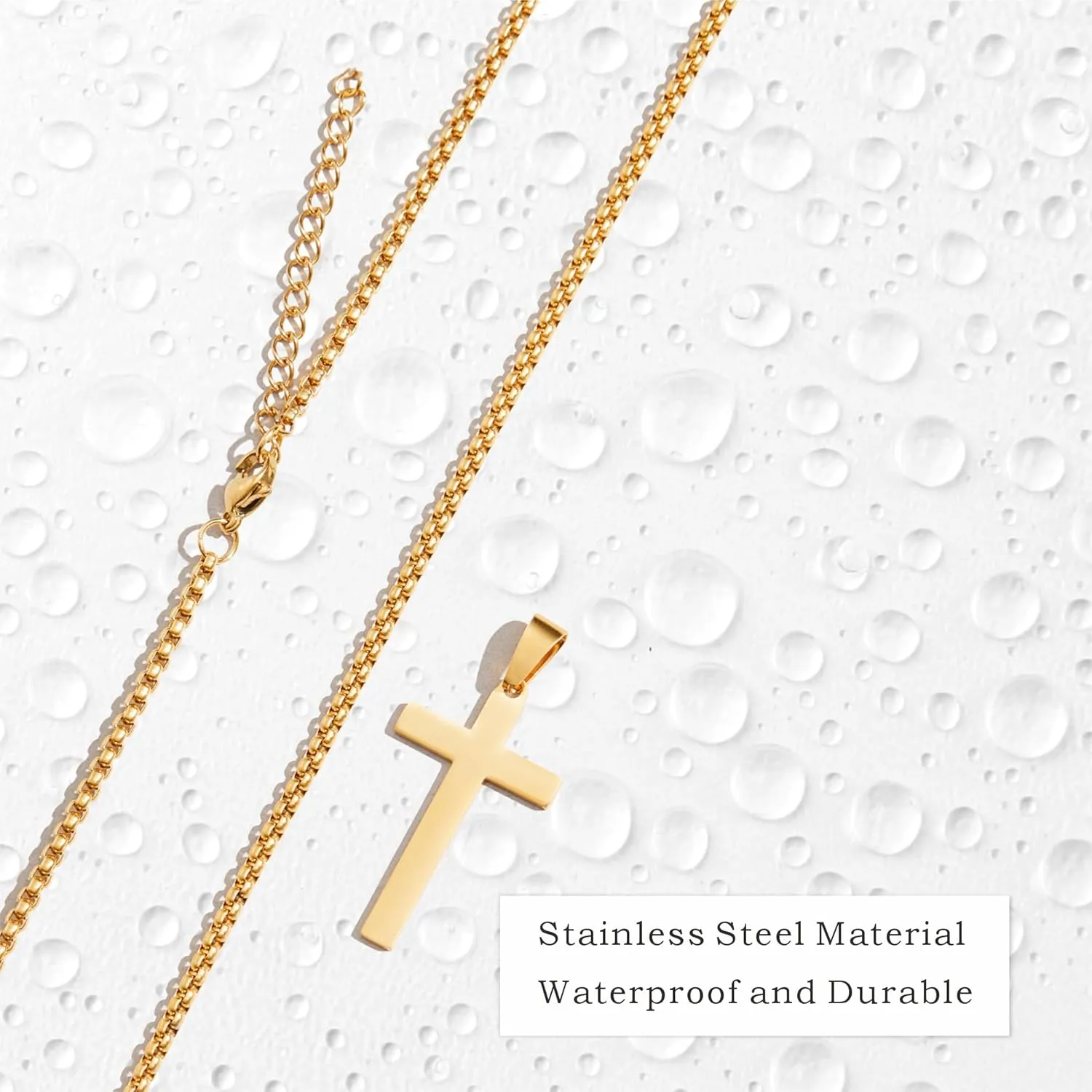 Men's Cross Necklace, Silver Gold Stainless Steel Solid Cross Pendant Necklace, Men's Necklace, Chain, Men's Square Chain, Men's Pendant Necklace. Holiday Gifts for Boyfriend and Father.