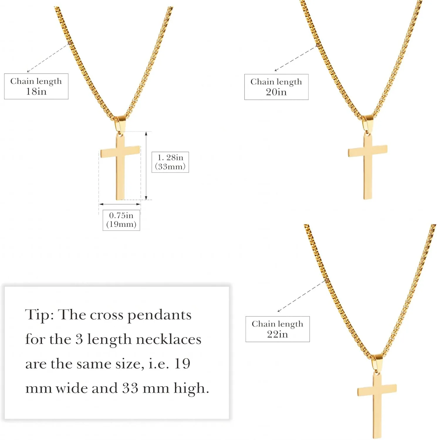 Men's Cross Necklace, Silver Gold Stainless Steel Solid Cross Pendant Necklace, Men's Necklace, Chain, Men's Square Chain, Men's Pendant Necklace. Holiday Gifts for Boyfriend and Father.