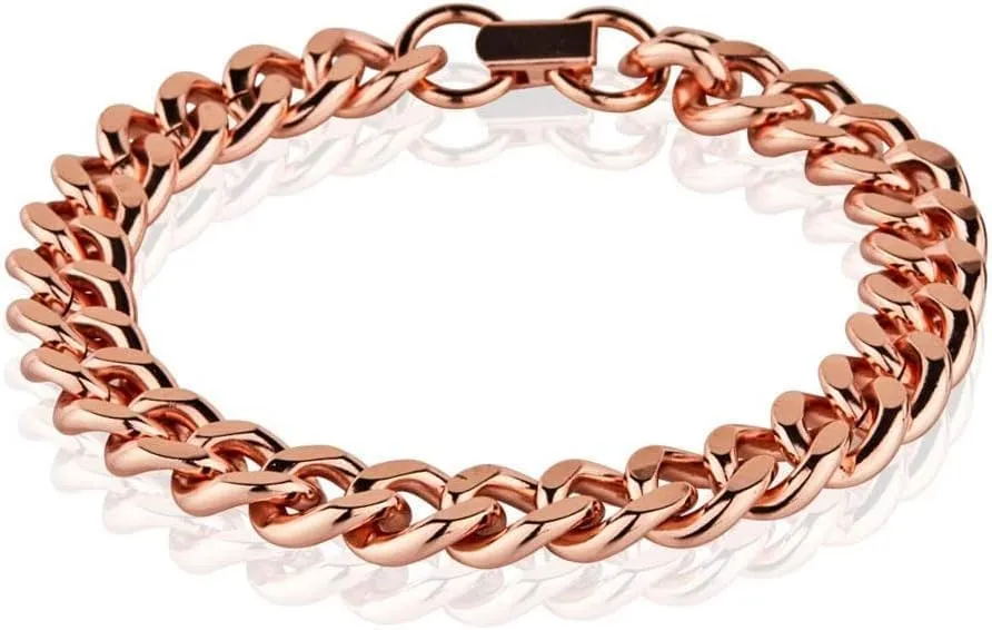 Mens Pure Copper Cuban Heavy Link Bracelet Wide Jewelry Cuff Chain Curb 8.5-Inch Pure Solid Copper Cuban Chain Curb Link Rider Bracelet