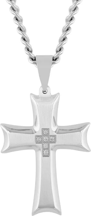 Men's Stainless Steel Flared Cross Pendant with Brushed Finish on 24" Twisted Curb Chain Necklace