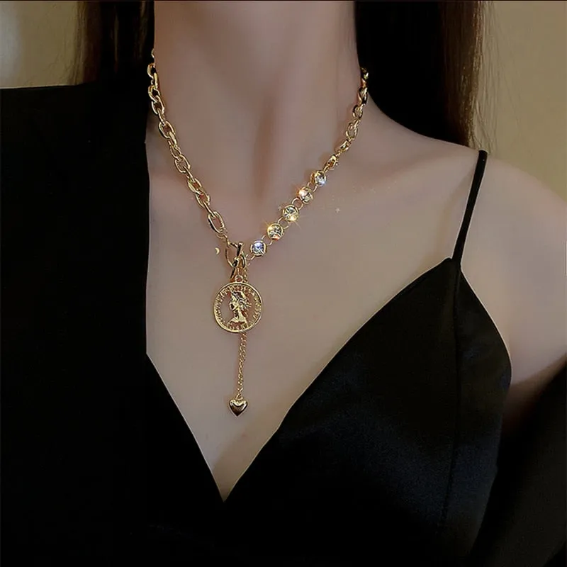 Metal Love Heart Cupid Pendants Female Clavicle Chain Light Luxury Niche Design Necklace