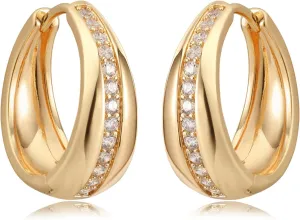 MEVECCO Gold Chunky Huggie Hoop Earring 18K Gold Plated Dainty Handmade Hypoallergenic Sleeper Hoop Earrings for Women