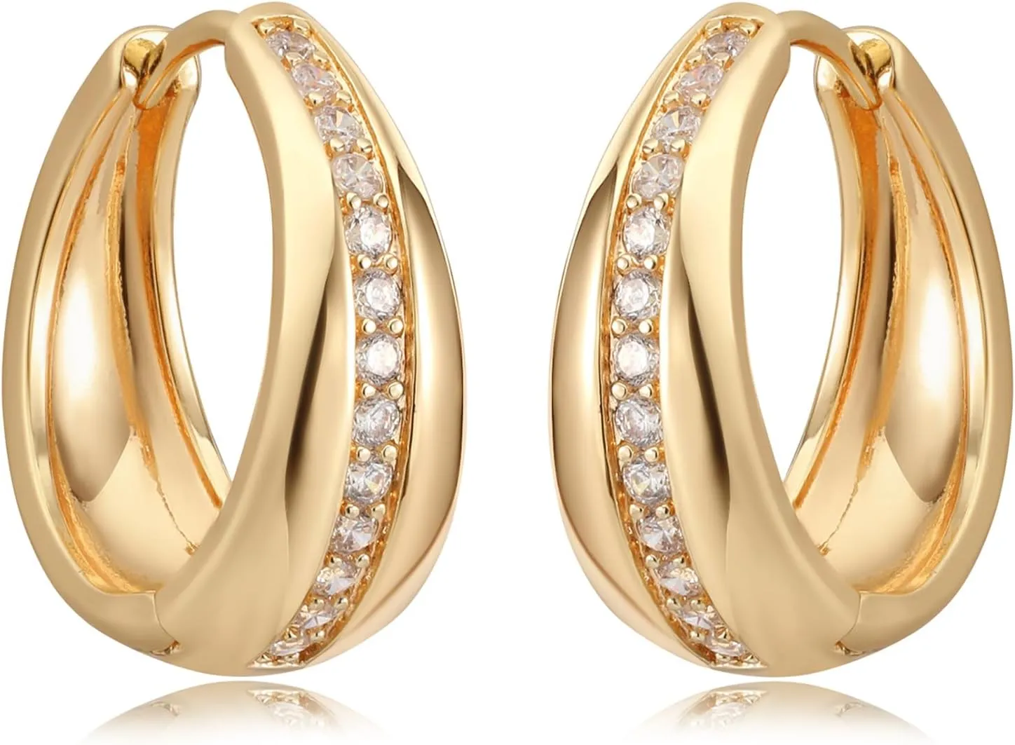 MEVECCO Gold Chunky Huggie Hoop Earring 18K Gold Plated Dainty Handmade Hypoallergenic Sleeper Hoop Earrings for Women