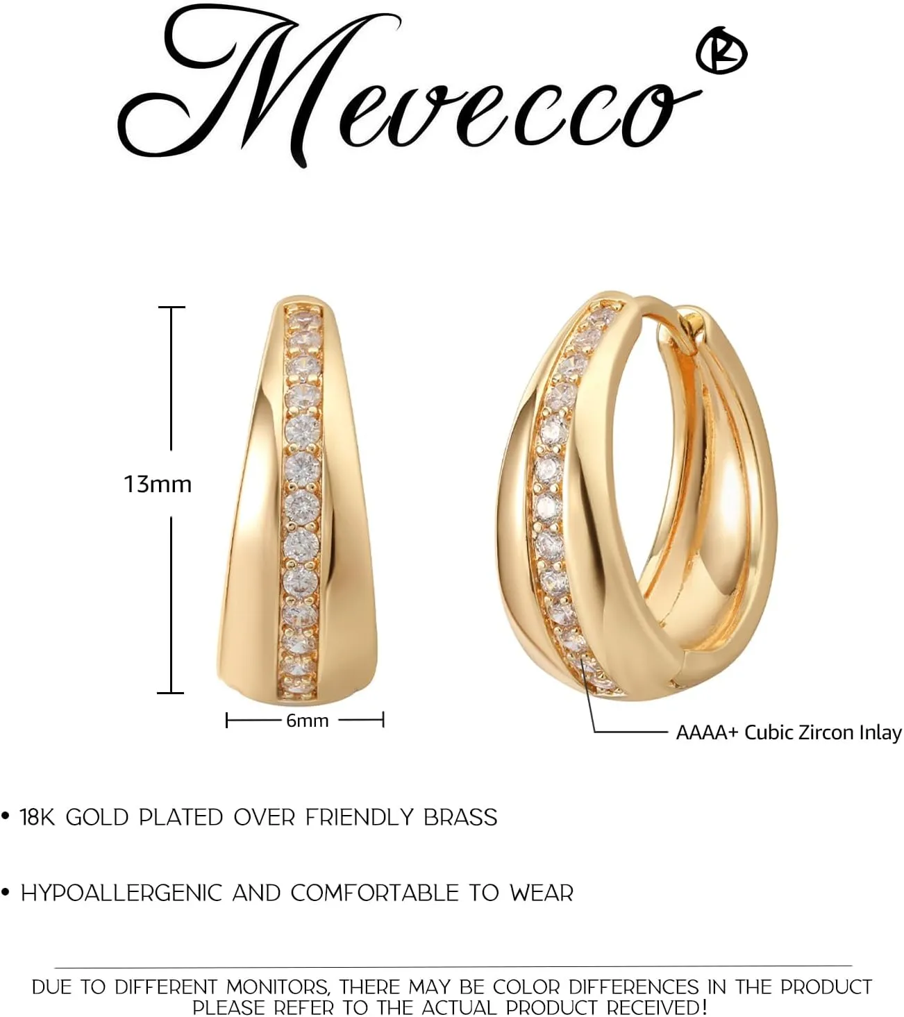 MEVECCO Gold Chunky Huggie Hoop Earring 18K Gold Plated Dainty Handmade Hypoallergenic Sleeper Hoop Earrings for Women