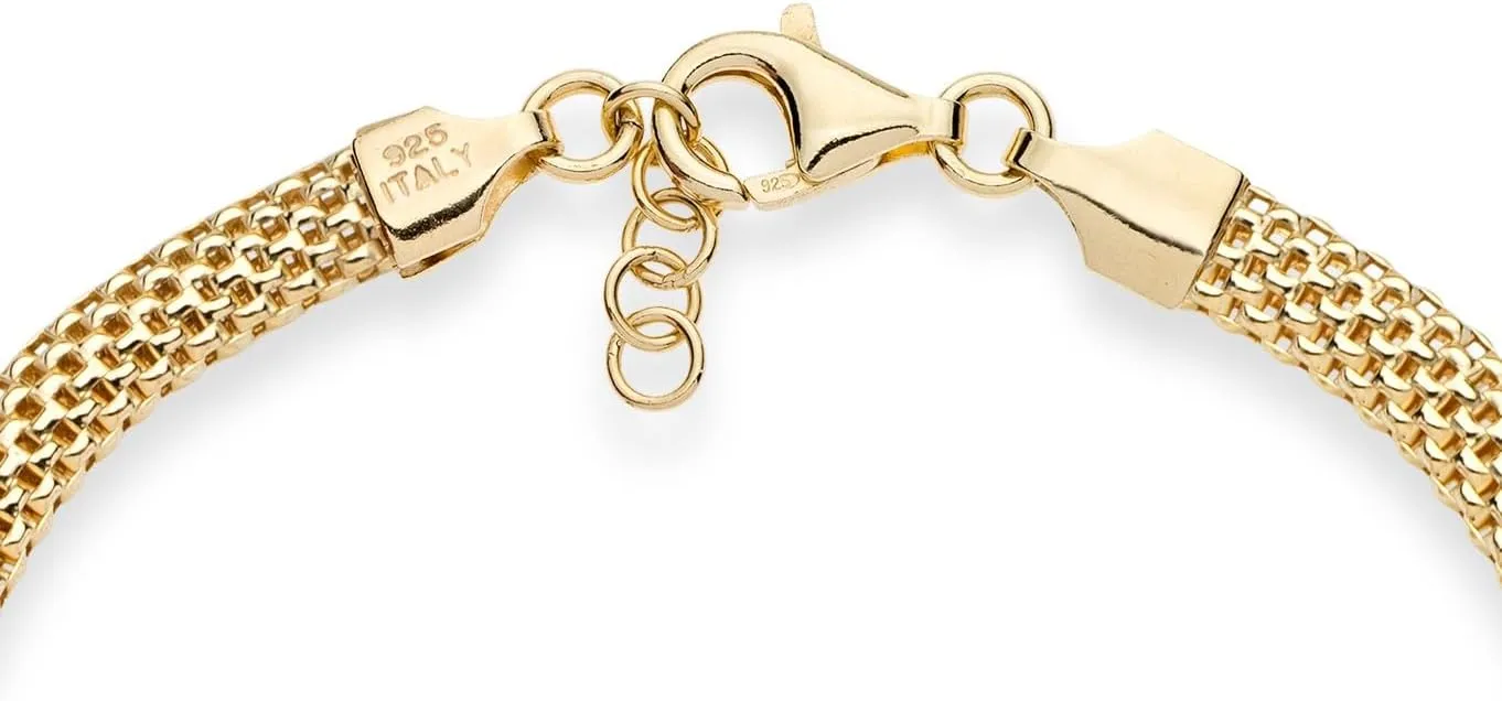 Miabella 18K Gold Over Sterling Silver Italian 5mm Mesh Link Chain Bracelet for Women, 925 Made in Italy