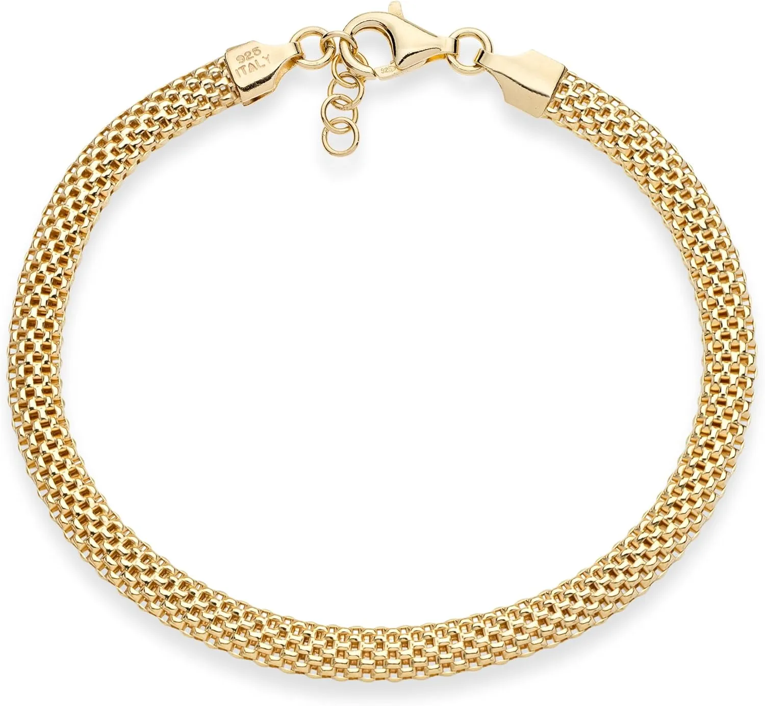 Miabella 18K Gold Over Sterling Silver Italian 5mm Mesh Link Chain Bracelet for Women, 925 Made in Italy