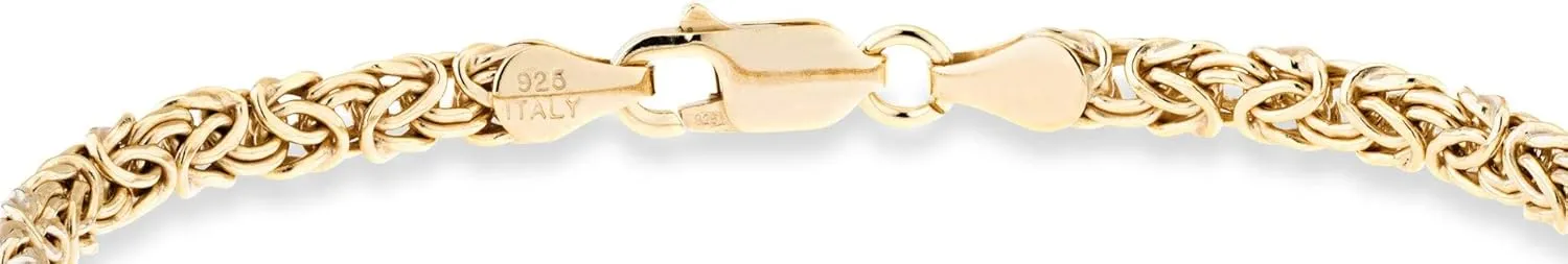 Miabella Italian 18K Gold Over Silver 4mm Flat Byzantine Link Chain Bracelet for Women, 925 Italy