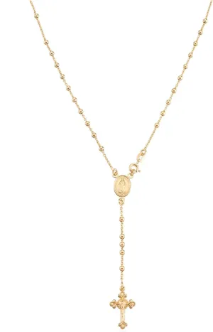 Miabella Italian 925 Sterling Silver or 18K Gold Plated Rosary Bead Cross Y Necklace Chain for Women