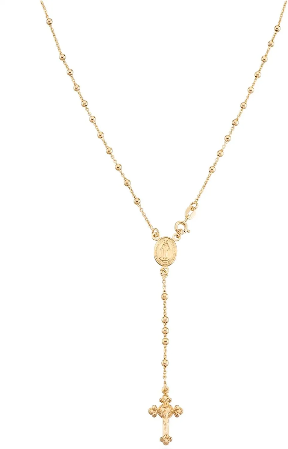Miabella Italian 925 Sterling Silver or 18K Gold Plated Rosary Bead Cross Y Necklace Chain for Women
