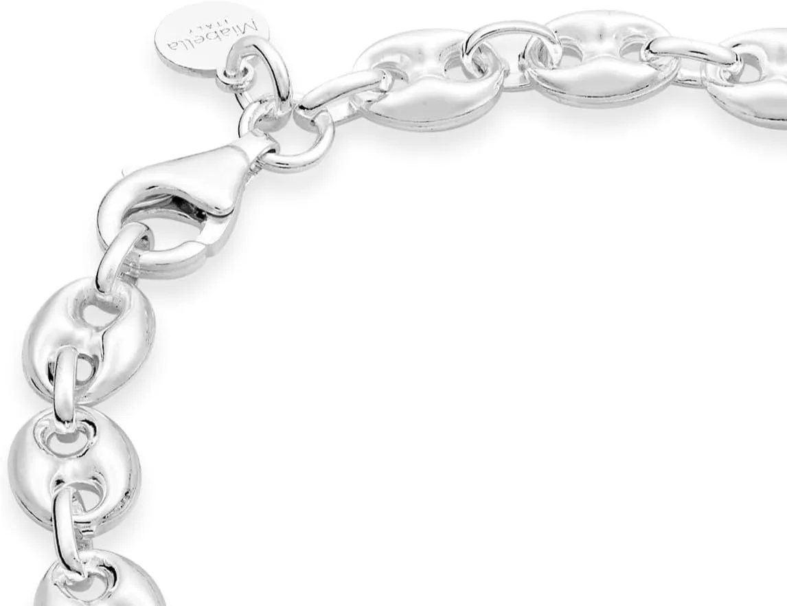 Miabella Italian 925 Sterling Silver Puffy Mariner Link Chain Bracelet for Women, Made in Italy
