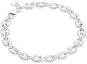 Miabella Italian 925 Sterling Silver Puffy Mariner Link Chain Bracelet for Women, Made in Italy