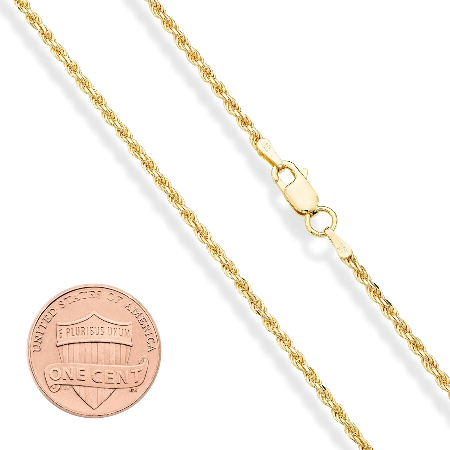 Miabella Italian Solid 18K Gold Over 925 Sterling Silver 2mm, 3mm Diamond-Cut Braided Rope Chain Necklace for Men Women, Made in Italy
