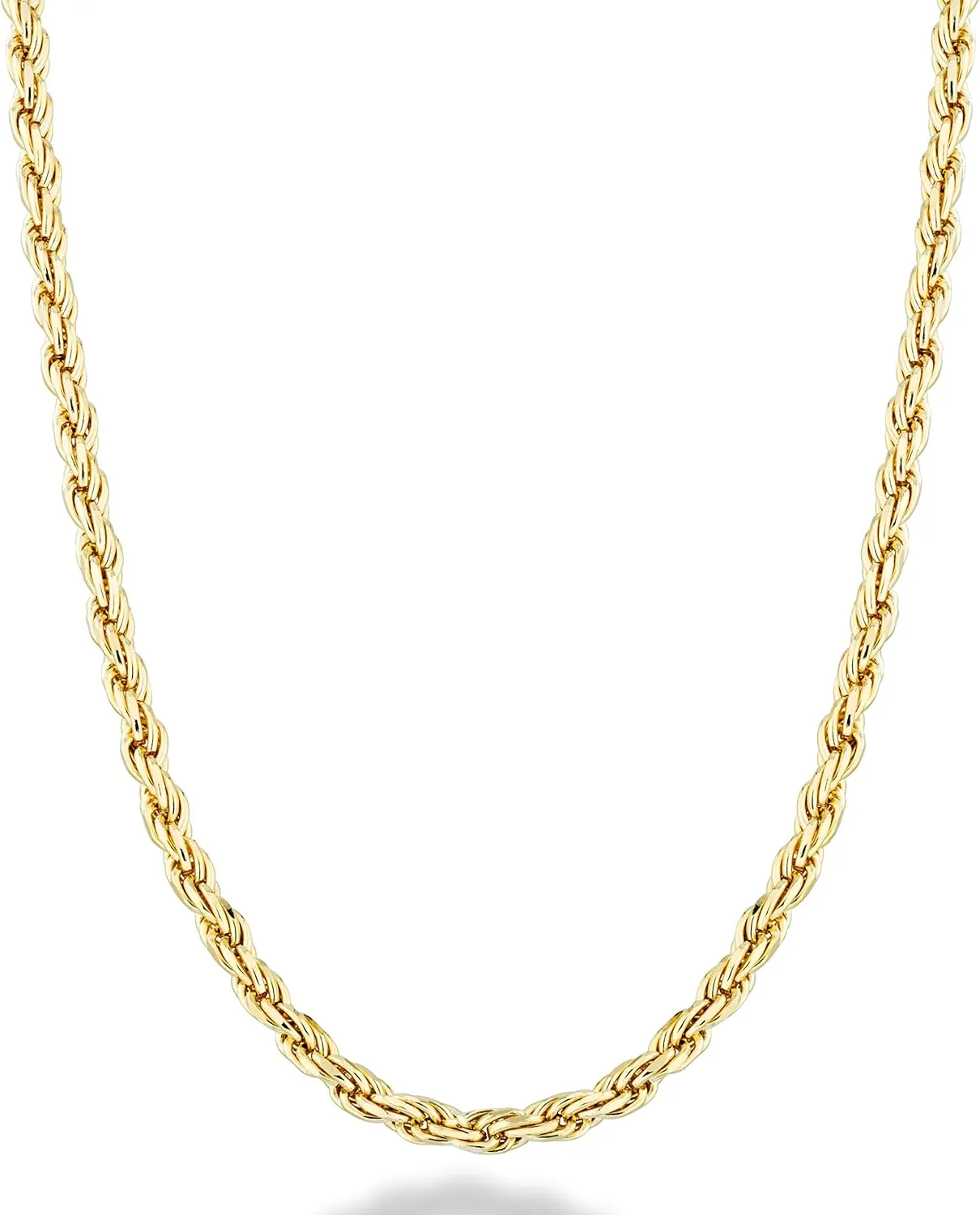 Miabella Italian Solid 18K Gold Over 925 Sterling Silver 2mm, 3mm Diamond-Cut Braided Rope Chain Necklace for Men Women, Made in Italy