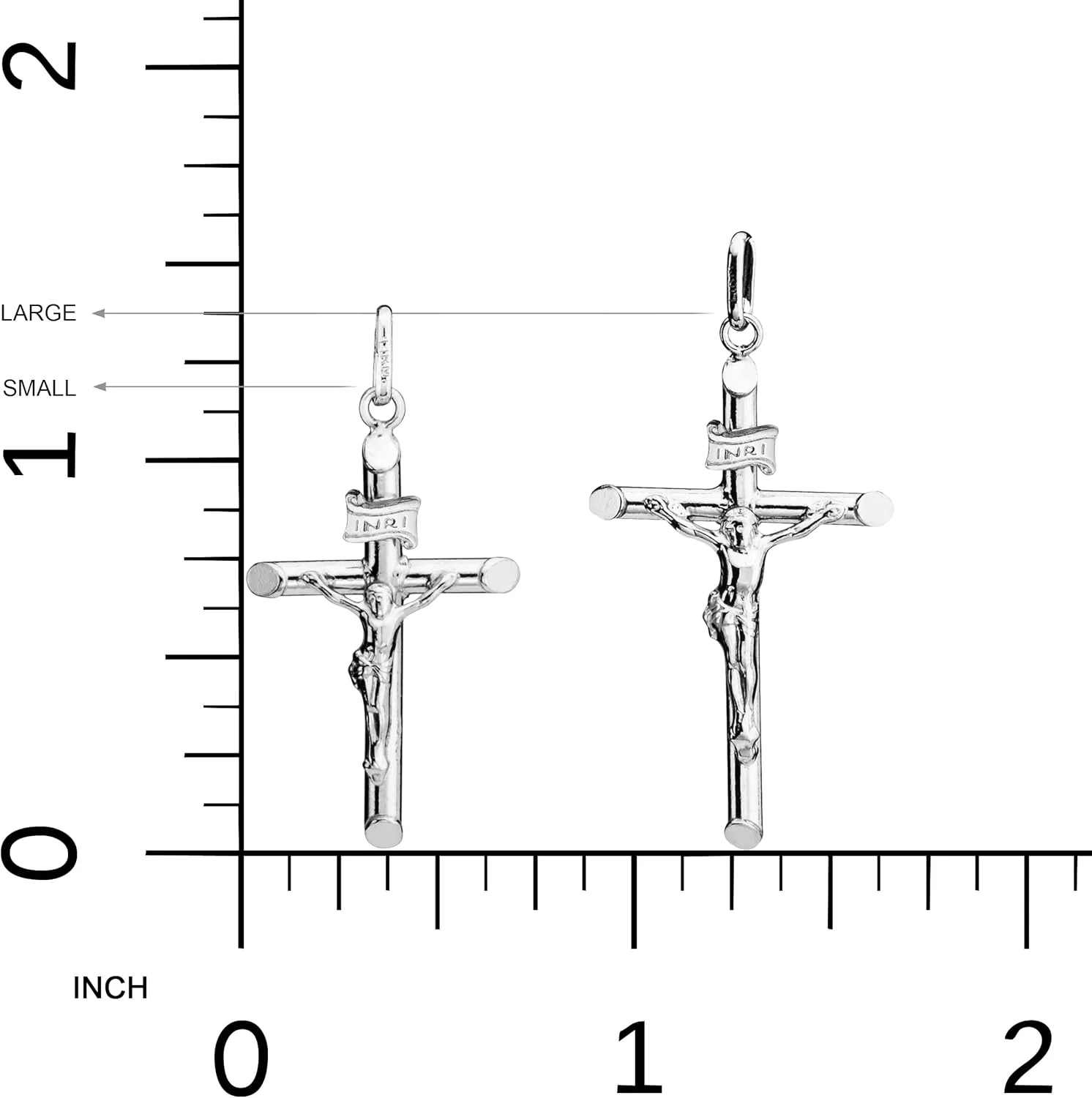 Miabella Rhodium Plated 925 Sterling Silver Small or Large Crucifix Necklace for Men Women, Cross Pendant with Rope Chain, Made in Italy