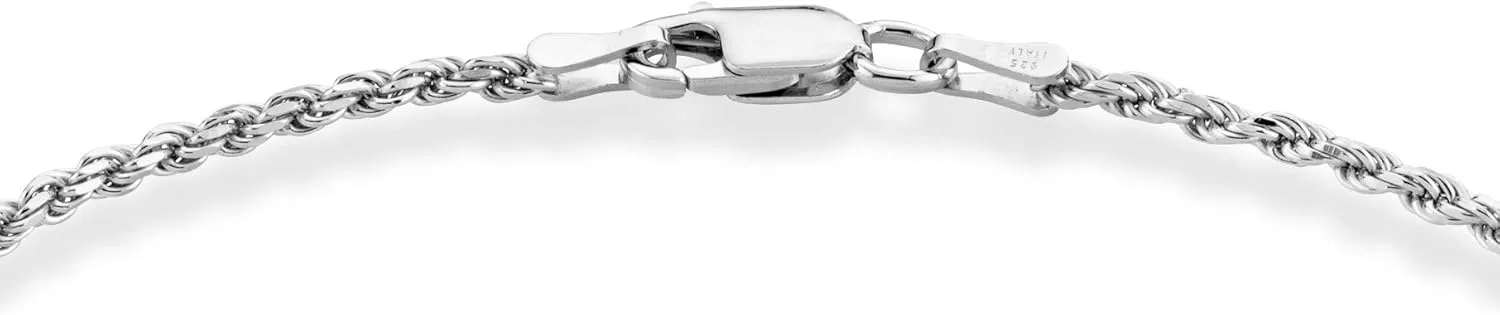 Miabella Solid 925 Sterling Silver Italian 2mm, 3mm Diamond-Cut Braided Rope Chain Bracelet for Women Men, Made in Italy