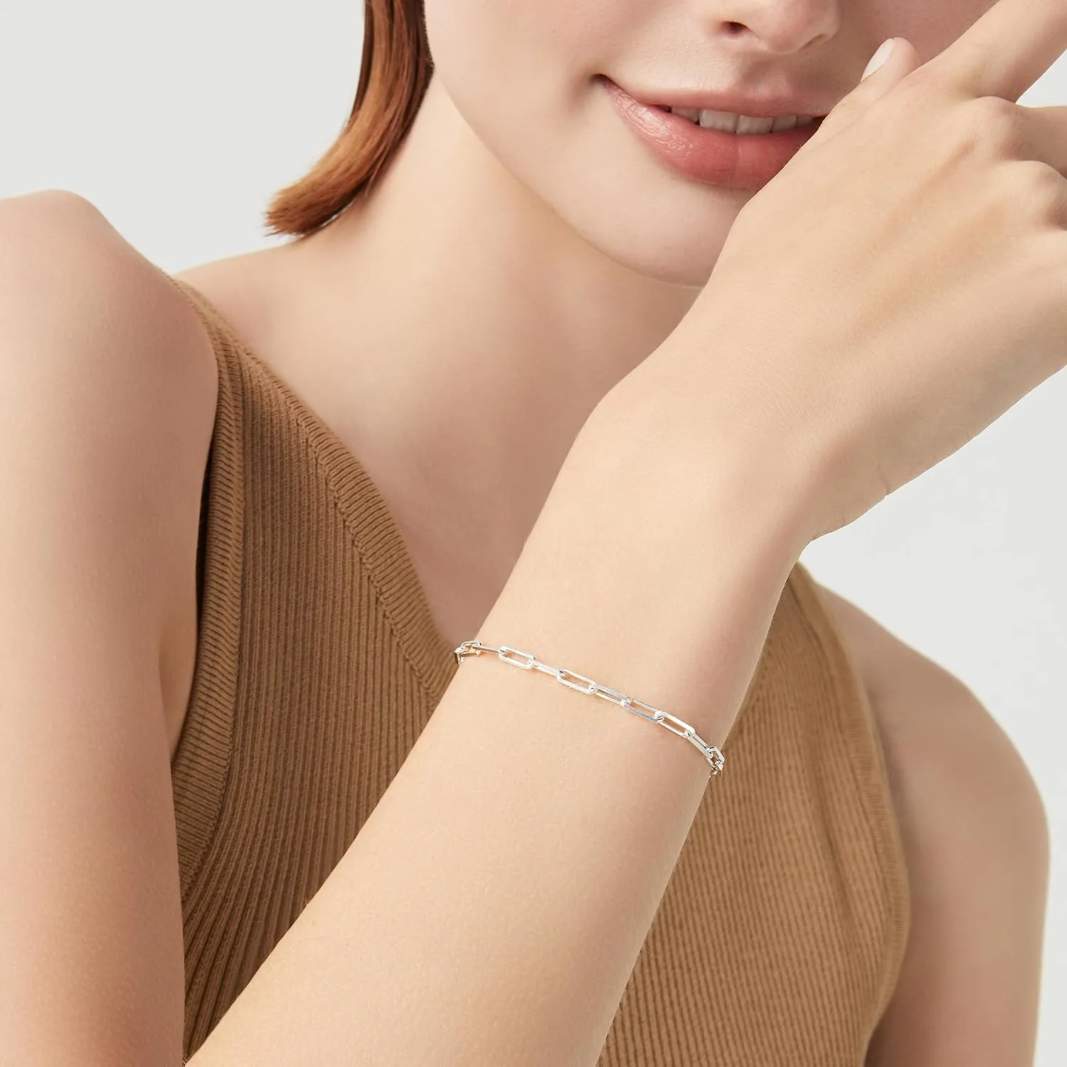 Miabella Solid 925 Sterling Silver Italian 3mm Paperclip Link Chain Bracelet for Women Men, Made in Italy