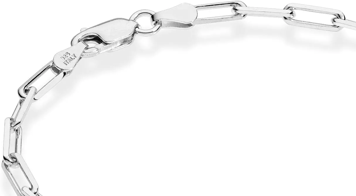 Miabella Solid 925 Sterling Silver Italian 3mm Paperclip Link Chain Bracelet for Women Men, Made in Italy