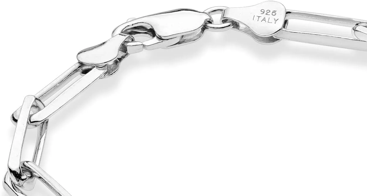 Miabella Solid 925 Sterling Silver Italian 5mm Paperclip Link Chain Bracelet for Women Men, Made in Italy