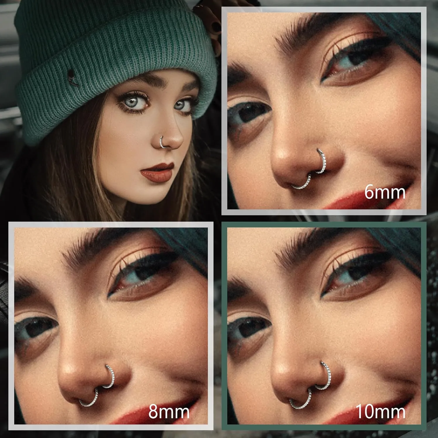 Milacolato 1Pcs G23 Titanium Nose Rings Hoops Hypoallergenic Conch Piercing Jewelry 16G 18G 20G Hinged Segment CZ Paved Clicker Rings for Septum Cartilage Daith Helix Rook Tragus Ear Lobe Earrings for Women Men 6mm/8mm/10mm