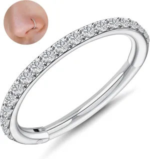 Milacolato 1Pcs G23 Titanium Nose Rings Hoops Hypoallergenic Conch Piercing Jewelry 16G 18G 20G Hinged Segment CZ Paved Clicker Rings for Septum Cartilage Daith Helix Rook Tragus Ear Lobe Earrings for Women Men 6mm/8mm/10mm