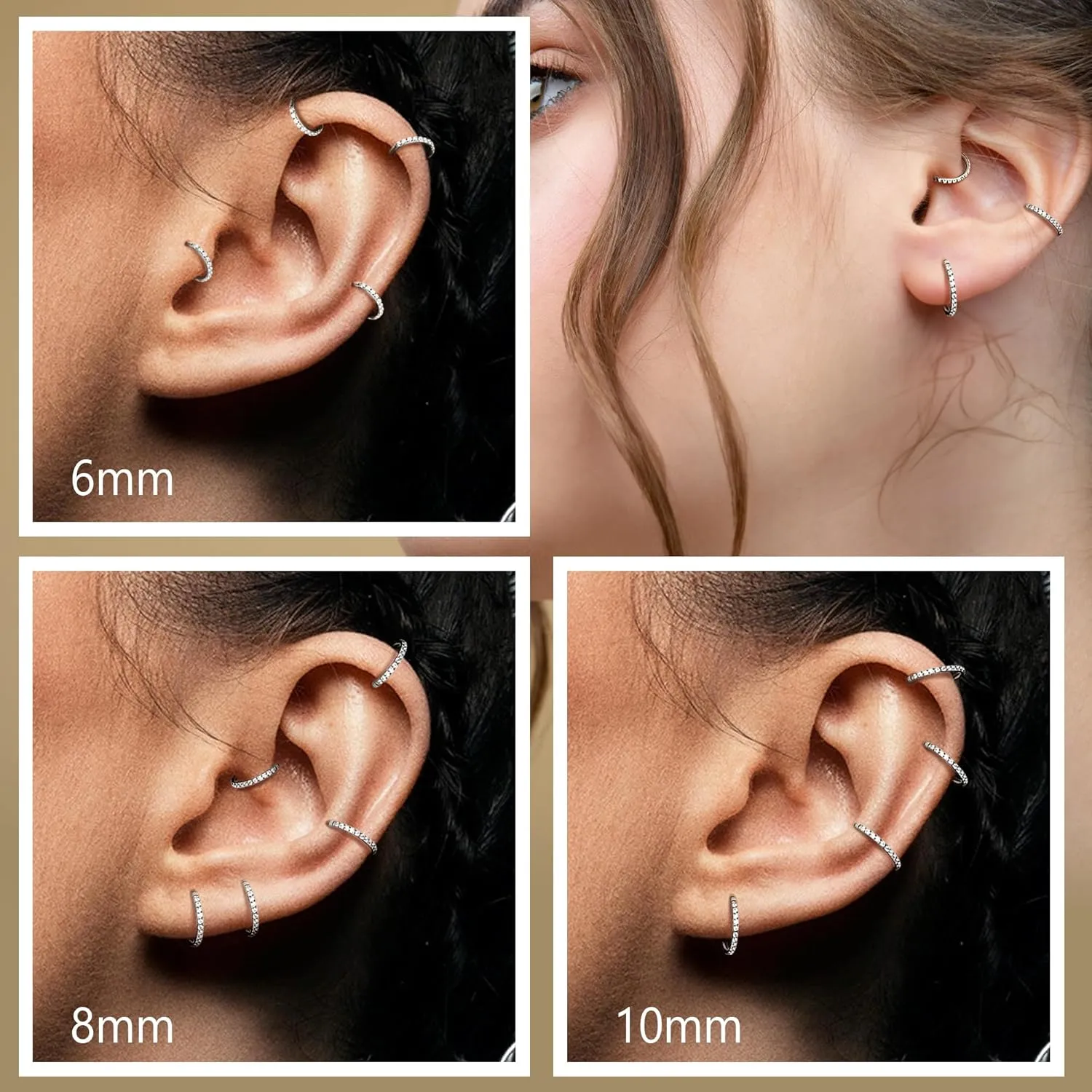 Milacolato 1Pcs G23 Titanium Nose Rings Hoops Hypoallergenic Conch Piercing Jewelry 16G 18G 20G Hinged Segment CZ Paved Clicker Rings for Septum Cartilage Daith Helix Rook Tragus Ear Lobe Earrings for Women Men 6mm/8mm/10mm