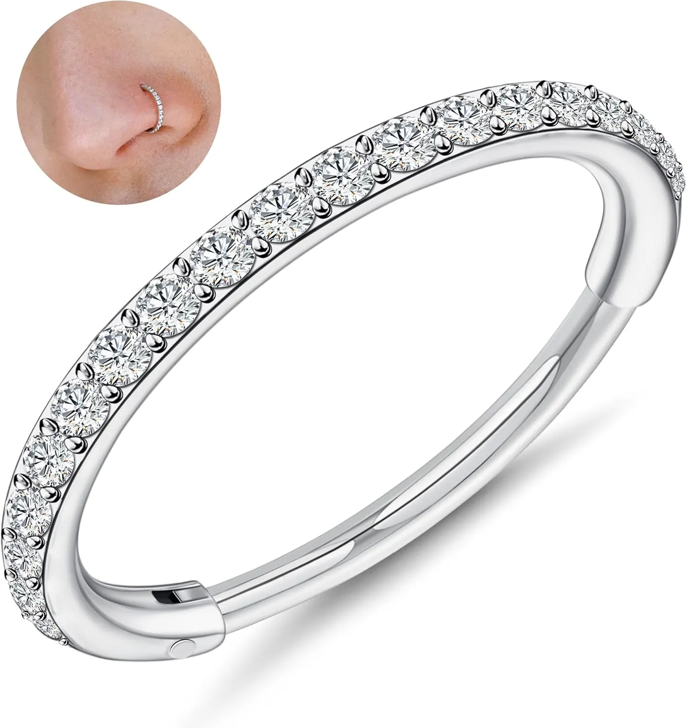 Milacolato 1Pcs G23 Titanium Nose Rings Hoops Hypoallergenic Conch Piercing Jewelry 16G 18G 20G Hinged Segment CZ Paved Clicker Rings for Septum Cartilage Daith Helix Rook Tragus Ear Lobe Earrings for Women Men 6mm/8mm/10mm
