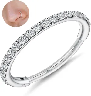Milacolato 1Pcs G23 Titanium Nose Rings Hoops Hypoallergenic Conch Piercing Jewelry 16G 18G 20G Hinged Segment CZ Paved Clicker Rings for Septum Cartilage Daith Helix Rook Tragus Ear Lobe Earrings for Women Men 6mm/8mm/10mm