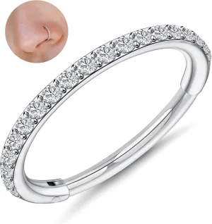 Milacolato 1Pcs G23 Titanium Nose Rings Hoops Hypoallergenic Conch Piercing Jewelry 16G 18G 20G Hinged Segment CZ Paved Clicker Rings for Septum Cartilage Daith Helix Rook Tragus Ear Lobe Earrings for Women Men 6mm/8mm/10mm
