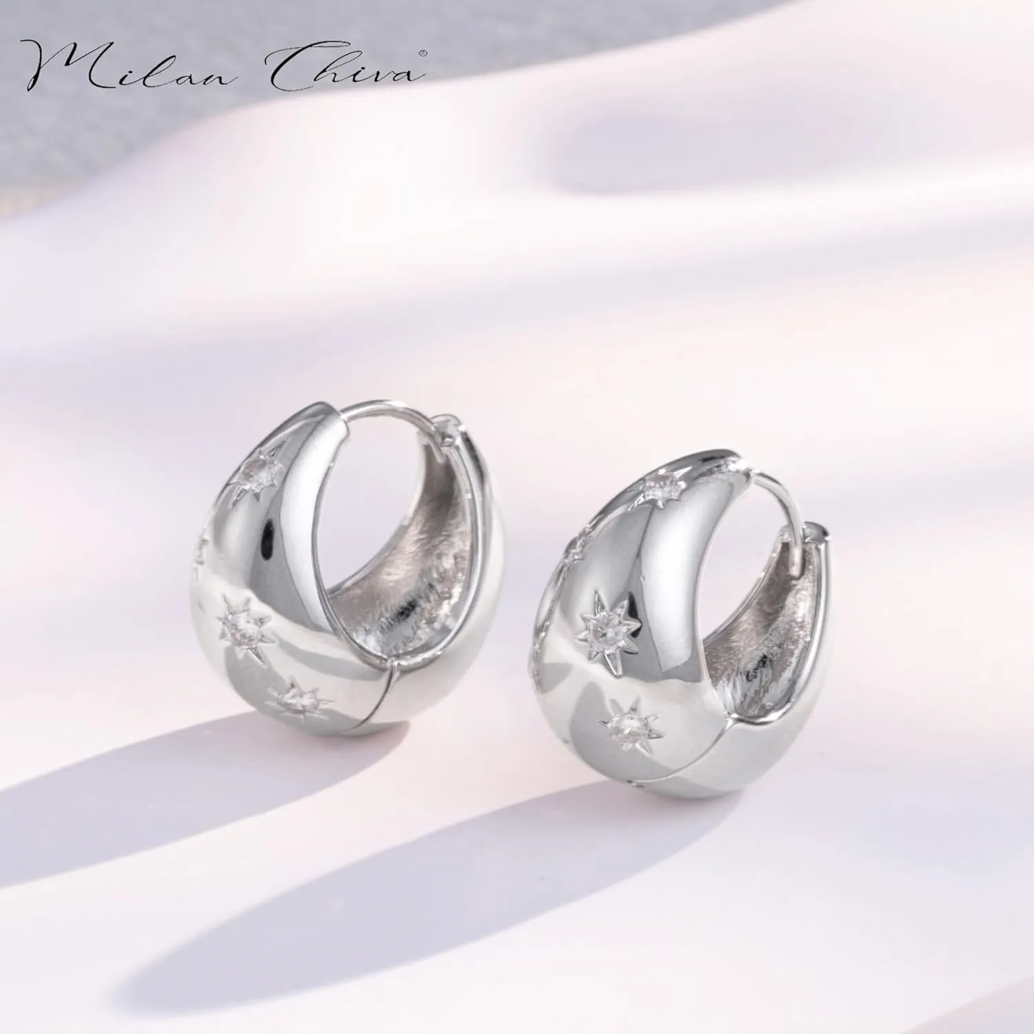 Milan Chiva Gold Plated Huggie Earrings for Women 14K Post Chunky Hoops Statement Looped Jewelry