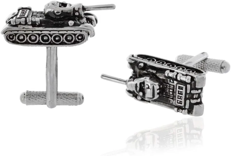 Military Army Tank Cufflinks in Antique Silver Tone