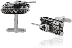 Military Army Tank Cufflinks in Antique Silver Tone