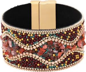 MINACHI Bohemian Retro Style Handmade Beaded Bracelet Cuff Bangle, Full Rhinestone Jewelry for Women