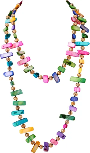 MINACHI Colorful Flattened Beaded Long Necklace, Coated Reflective Glass Beads, Bohemian Vintage Chunky Costume Jewelry for Women