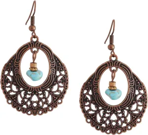 MINACHI Copper Antique Earrings, Created Turquoise Stone, Vintage Hippie Bohemian Retro Style, Antique Jewelry for Women