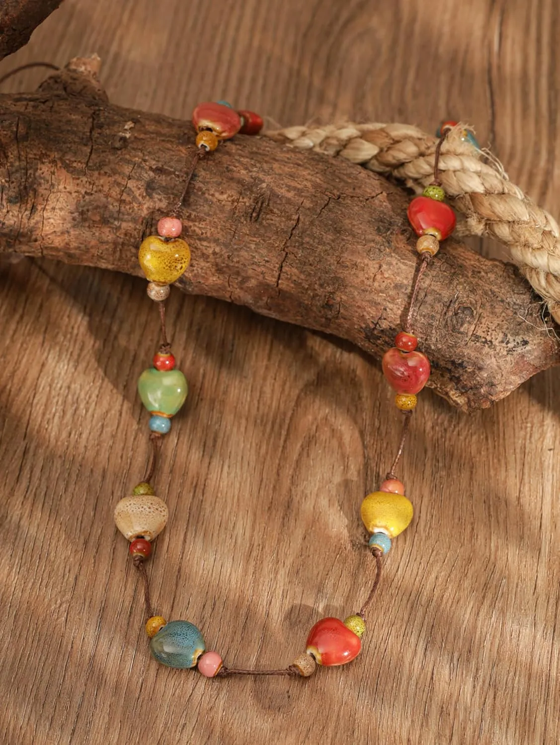 MINACHI Hippie Bohemian Colorful Ceramic Bead Long Strand Necklace, Boho Hippie Beach Summer Statement Jewelry Gift for Women