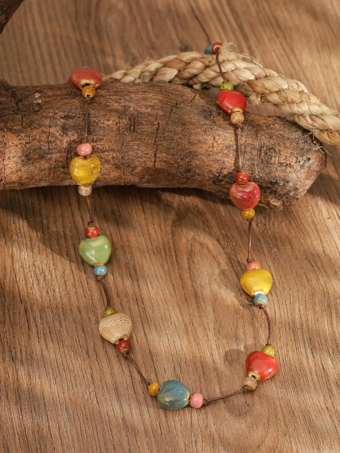 MINACHI Hippie Bohemian Colorful Ceramic Bead Long Strand Necklace, Boho Hippie Beach Summer Statement Jewelry Gift for Women