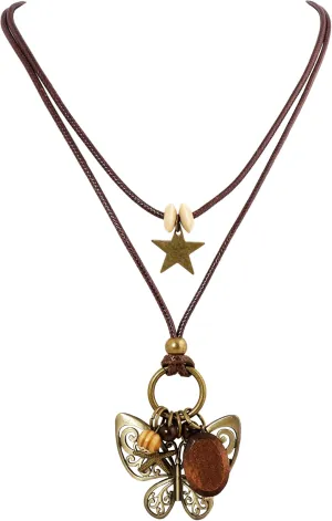 MINACHI Medieval Retro Butterfly Pendant Sweater Chain Necklace, Bohemian Jewelry for Women