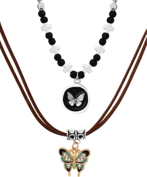 MINACHI Multi Layers Choker Necklace, Butterfly Choker, Bohemian Vintage Chunky Costume Jewelry for Women