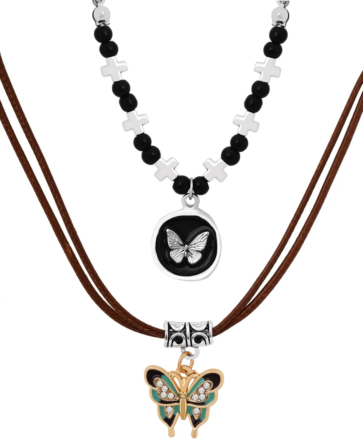 MINACHI Multi Layers Choker Necklace, Butterfly Choker, Bohemian Vintage Chunky Costume Jewelry for Women