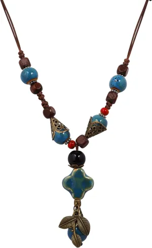 MINACHI Vintage Bohemian Ethnic Colorful Ceramic Bead Long Y Necklace, Hippie Boho Summer Fashion Jewelry Gift for Women