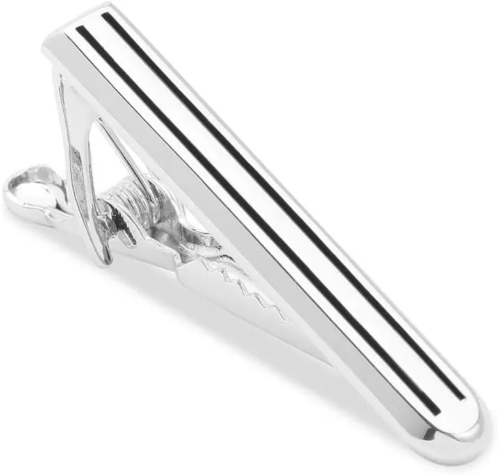 Mini Silver Pinstripe Tie Bar Silver Rhodium Plating Mini Silver Pinstripe Tie Bar