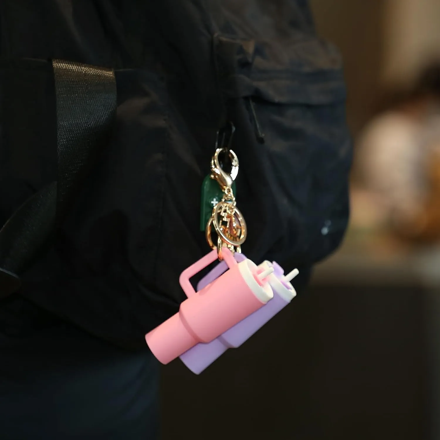 Mini Stanley Cup Keychain Accessories,Initial Letter Cute Tumbler Lip Chapstick Holder Key Chain Charms for Women Purse Bag