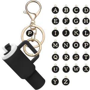 Mini Stanley Cup Keychain Accessories,Initial Letter Cute Tumbler Lip Chapstick Holder Key Chain Charms for Women Purse Bag