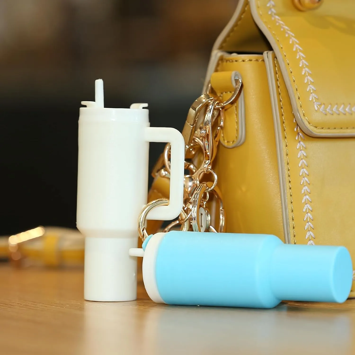 Mini Stanley Cup Keychain Accessories,Initial Letter Cute Tumbler Lip Chapstick Holder Key Chain Charms for Women Purse Bag
