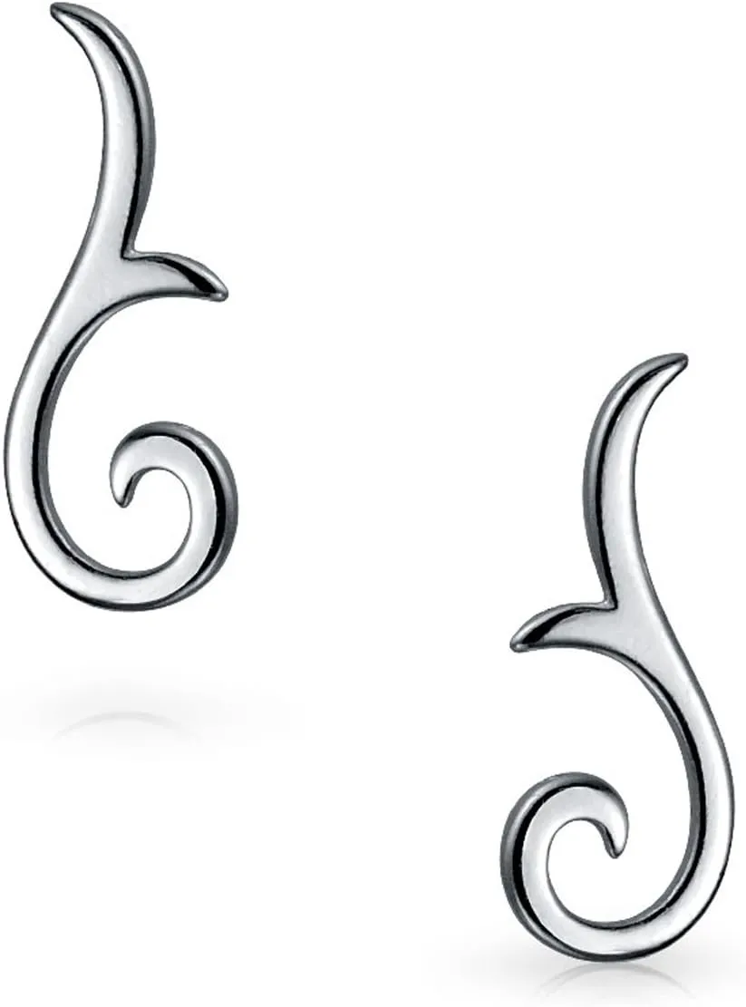 Minimalist Geometric Tribal Scroll Ear Pin Crawlers Climbers Earrings For Women Teen Rose 14K Gold Plated Sterling Silver