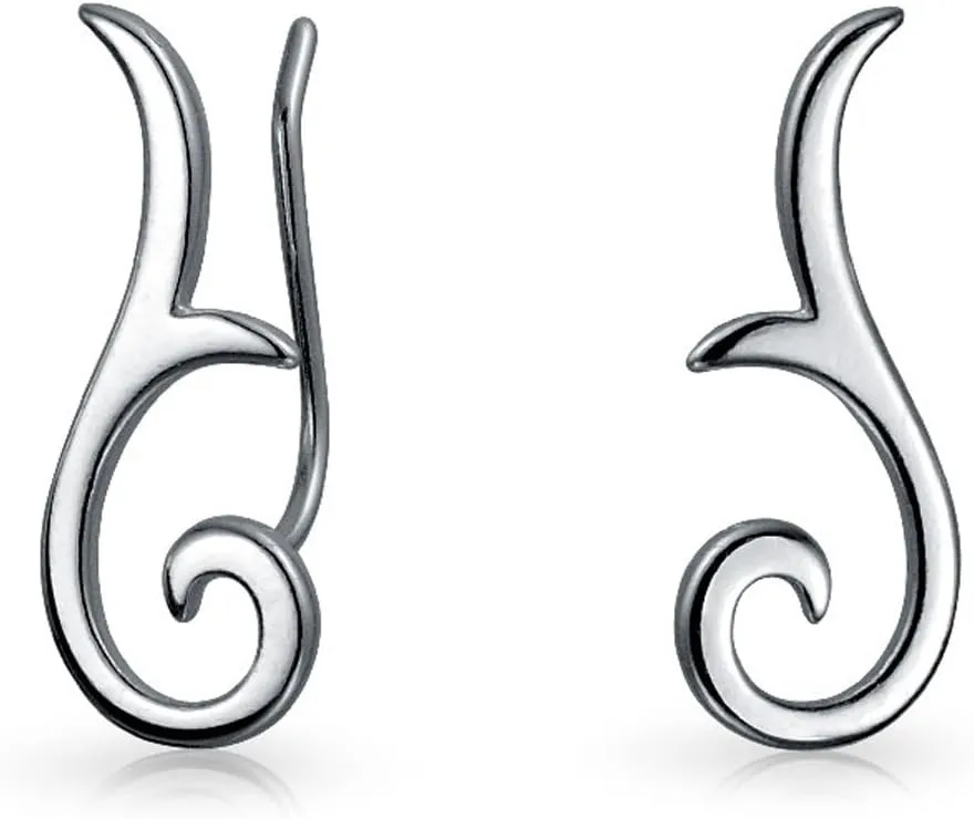 Minimalist Geometric Tribal Scroll Ear Pin Crawlers Climbers Earrings For Women Teen Rose 14K Gold Plated Sterling Silver