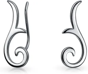 Minimalist Geometric Tribal Scroll Ear Pin Crawlers Climbers Earrings For Women Teen Rose 14K Gold Plated Sterling Silver